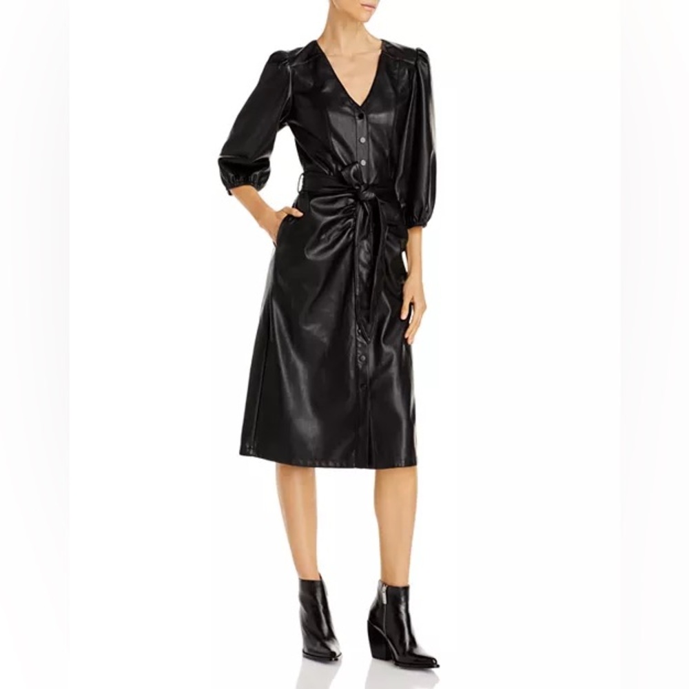 NEW HOUSE OF HARLOW Belted Faux Leather Midi Dress SIZE XS